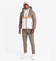 Снимка на Ombre Colorful retro men's sports jacket - beige and white