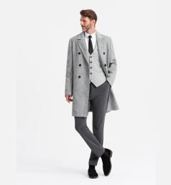 Снимка на Ombre Elegant double-breasted men's herringbone coat - grey