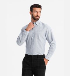 Снимка на Ombre Elegant men's oxford shirt with embroidery and pocket - light grey