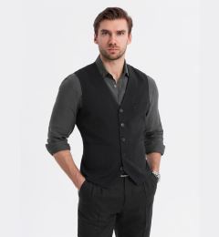 Снимка на Ombre Fitted structured men's vest with patch pockets - black