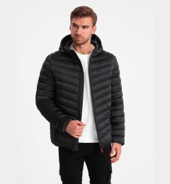 Снимка на Ombre Lightly insulated quilted men's jacket with satin trim - black