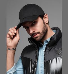 Снимка на Ombre Men's baseball cap with visor and decorative embroidery - black