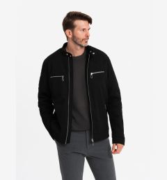 Снимка на Ombre Men's biker jacket with collar and pockets - black