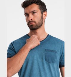 Снимка на Ombre Men's brindle V-neck T-shirt with pocket - navy blue