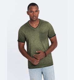 Снимка на Ombre Men's brindle V-neck t-shirt with pocket - olive