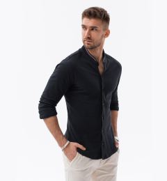 Снимка на Ombre Men's cotton SLIM FIT shirt with stand-up collared collared stripes - black