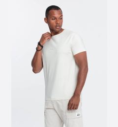 Снимка на Ombre Men's cotton T-shirt with delicate embroidery - cream