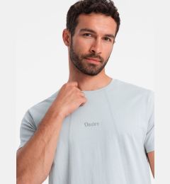 Снимка на Ombre Men's cotton T-shirt with delicate embroidery - light grey