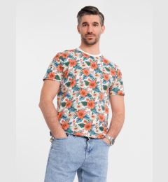 Снимка на Ombre Men's cotton t-shirt with floral full print pattern - white
