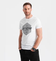 Снимка на Ombre Men's cotton t-shirt with geometric print and logo - white