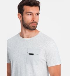 Снимка на Ombre Men's cotton t-shirt with letter print and pocket - white-gray