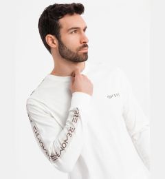 Снимка на Ombre Men's cotton U-neck longsleeve with piping and chest print - broken white