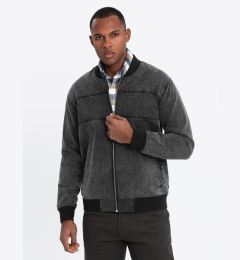Снимка на Ombre Men's denim bomber jacket with stone wash effect - black