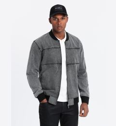 Снимка на Ombre Men's denim bomber jacket with stone wash effect - grey