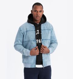 Снимка на Ombre Men's denim bomber jacket with stone wash effect - light blue