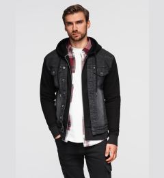 Снимка на Ombre Men's denim jacket with knitted sleeves and hood - black