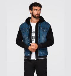 Снимка на Ombre Men's denim jacket with knitted sleeves and hood - blue and black