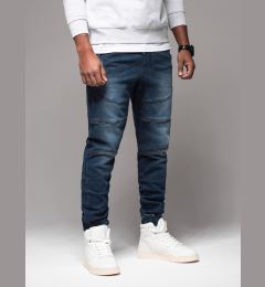 Снимка на Ombre Men's denim jogger pants with rips and zippers - dark blue