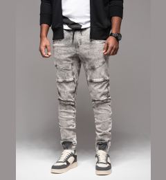 Снимка на Ombre Men's denim jogger pants with rips and zippers - gray