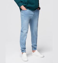 Снимка на Ombre Men's denim JOGGERS pants with classic bandage - light blue
