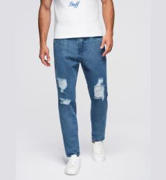 Снимка на Ombre Men's denim pants CARROT FIT with rubbing - blue