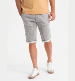 Снимка на Ombre Men's denim short shorts with decorative stitching - light grey