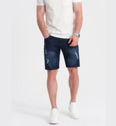 Снимка на Ombre Men's denim short shorts with holes - dark blue