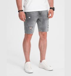 Снимка на Ombre Men's denim short shorts with holes - gray