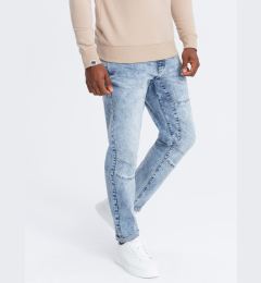 Снимка на Ombre Men's denim TAPER FIT pants with stitching and rolled up legs - blue