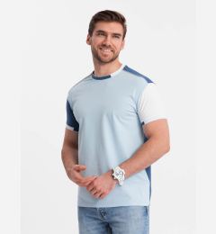 Снимка на Ombre Men's elastane t-shirt with colored sleeves - blue