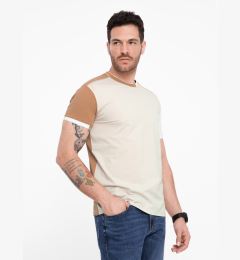 Снимка на Ombre Men's elastane t-shirt with colored sleeves - brown