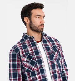 Снимка на Ombre Men's flannel shirt with buttoned pockets - red and navy blue OM-SHCS