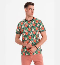Снимка на Ombre Men's full print floral pattern cotton t-shirt - black
