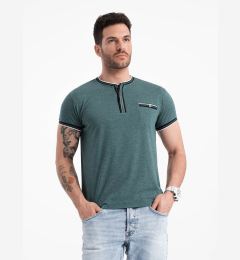 Снимка на Ombre Men's henley t-shirt with decorative ribbing - dark green