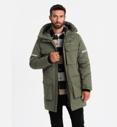 Снимка на Ombre Men's insulated long jacket with reflective elements - olive