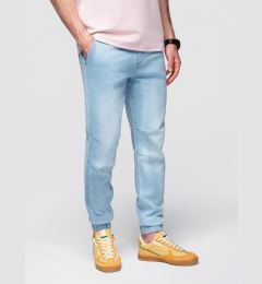 Снимка на Ombre Men's JOGGERS denim pants with wash effect - light blue