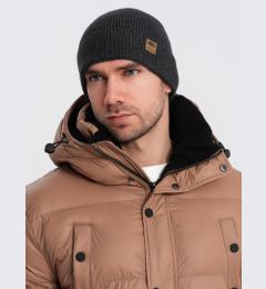 Снимка на Ombre Men's knitted beanie cap with patch - black melange