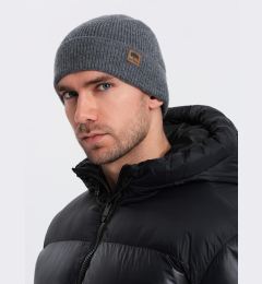 Снимка на Ombre Men's knitted beanie cap with patch - grey melange