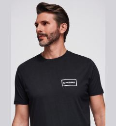 Снимка на Ombre Men's knitted t-shirt with printed REGULAR cut - black
