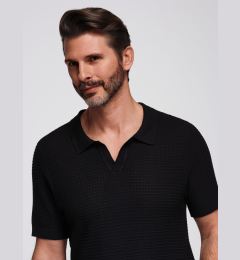 Снимка на Ombre Men's knitted unbuttoned polo shirt - black