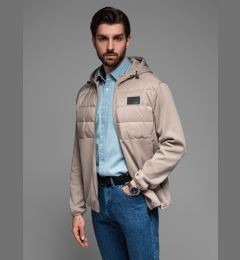 Снимка на Ombre Men's lightweight jacket of combined materials with hood and decorative quilting - ash