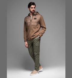 Снимка на Ombre Men's lightweight jacket of combined materials with hood and decorative quilting - light brown