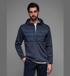 Снимка на Ombre Men's lightweight jacket of combined materials with hood and decorative quilting - navy blue