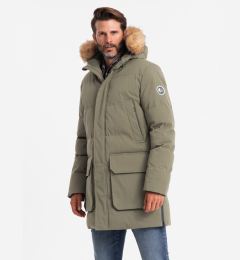 Снимка на Ombre Men's long parka jacket with flared bottom - dark olive green