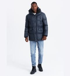 Снимка на Ombre Men's long puffer jacket with snap pockets - navy blue