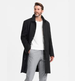 Снимка на Ombre Men's long single-breasted coat with collar and undercoat - black