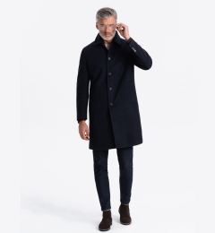 Снимка на Ombre Men's long single-breasted coat with collar and undercoat - navy blue