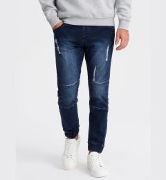 Снимка на Ombre Men's marbled JOGGER pants with rubbing - dark blue