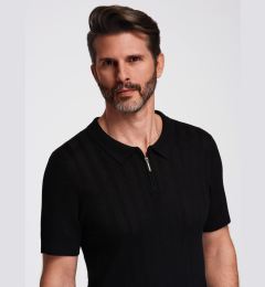 Снимка на Ombre Men's openwork polo shirt with zipper at neckline - black