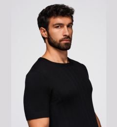 Снимка на Ombre Men's openwork sweater with round neckline and short sleeves - black